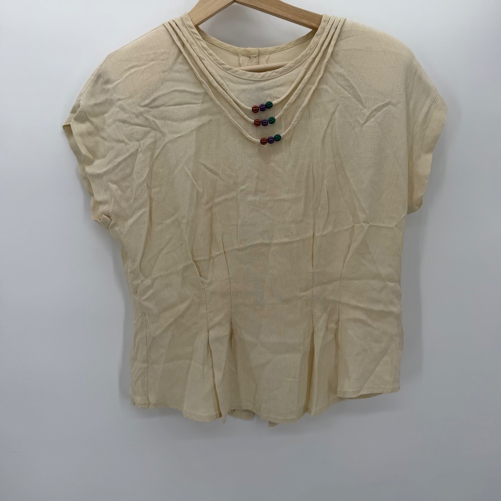 Vintage Componix Marsha and Julio Rayon Beaded Drape Neck Blouse Cream Size 6